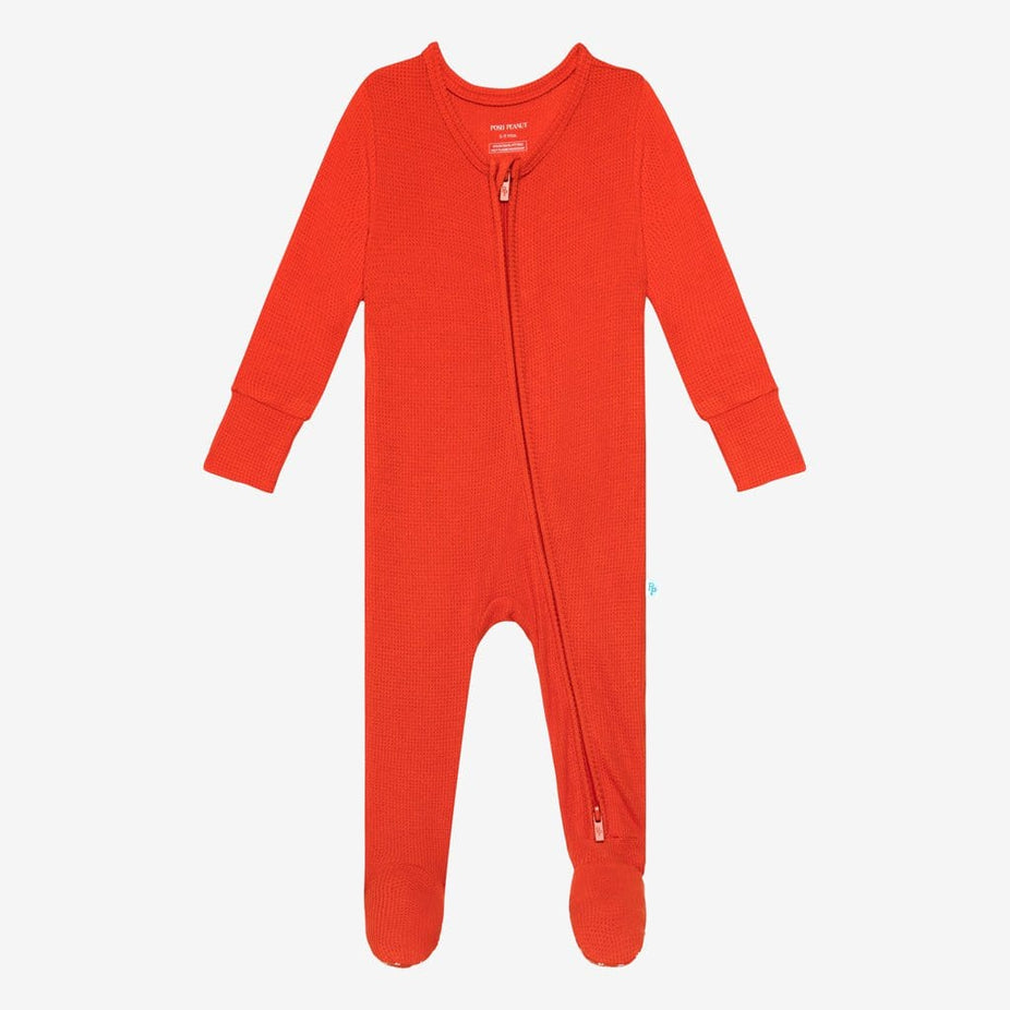 Persimmon Waffle Footie Zippered One Piece