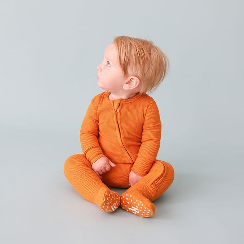 Pumpkin Spice Waffle Footie Zippered One Piece