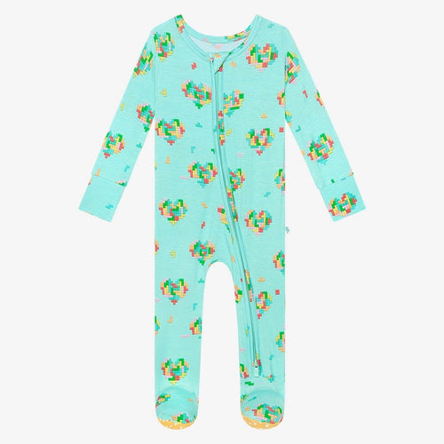 Pixel Hearts Footie Zippered One Piece