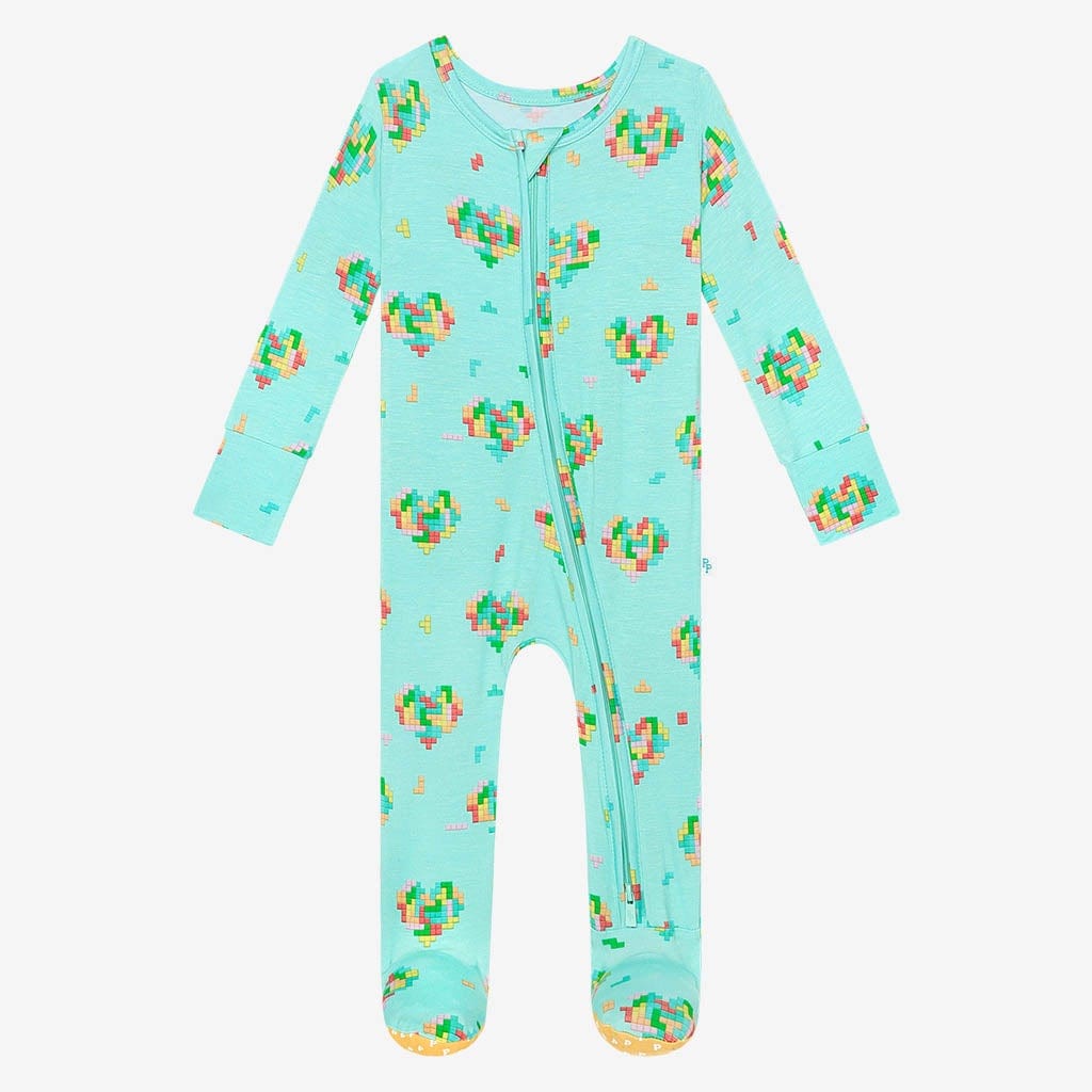 Pixel Hearts Footie Zippered One Piece