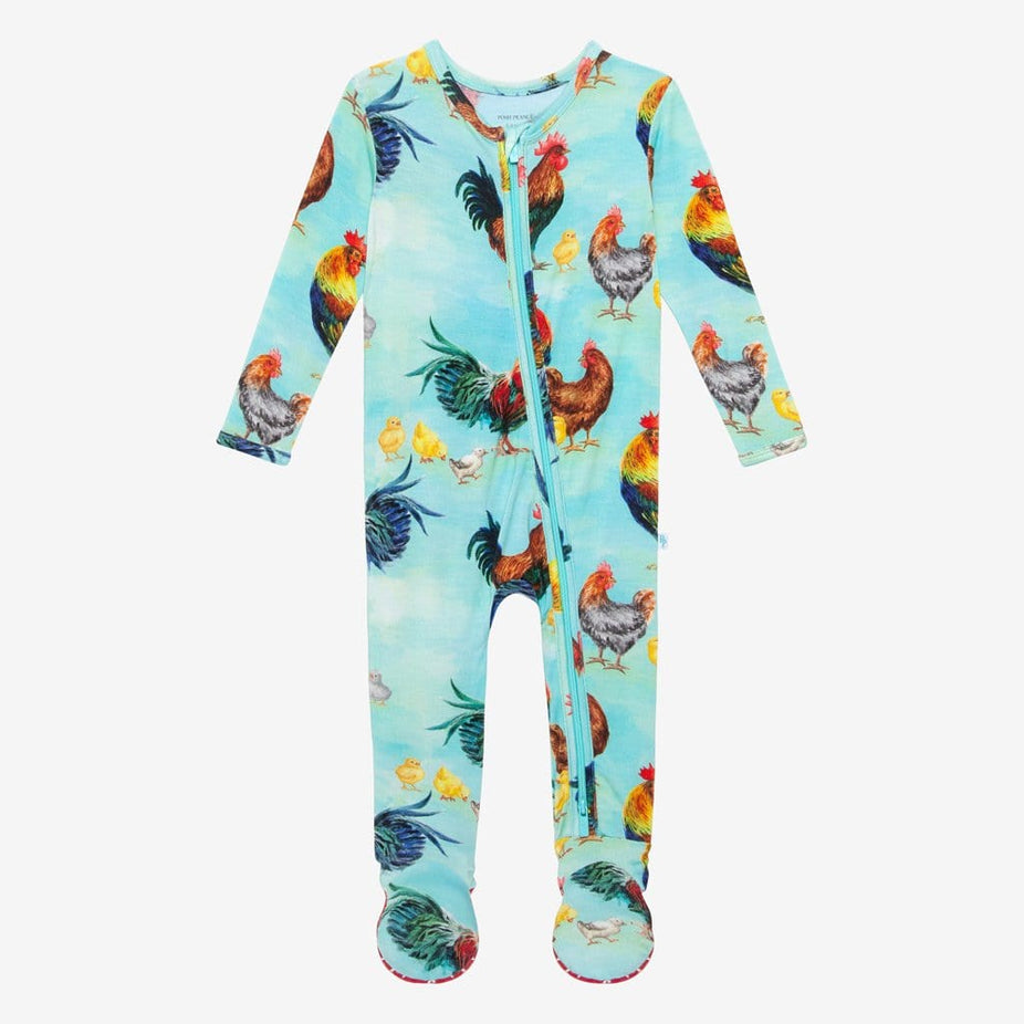 Rhett Footie Zippered One Piece with chicken print