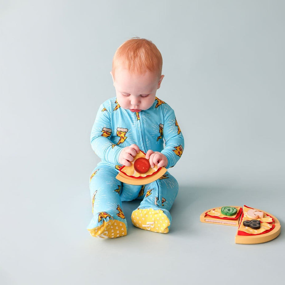 Ronni Footie Zippered One Piece in pizza print