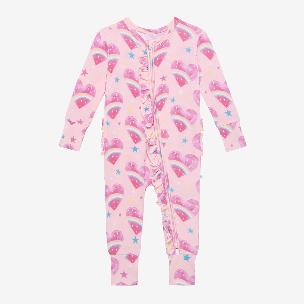 Rainbow Hearts Footless Ruffled Zippered One Piece