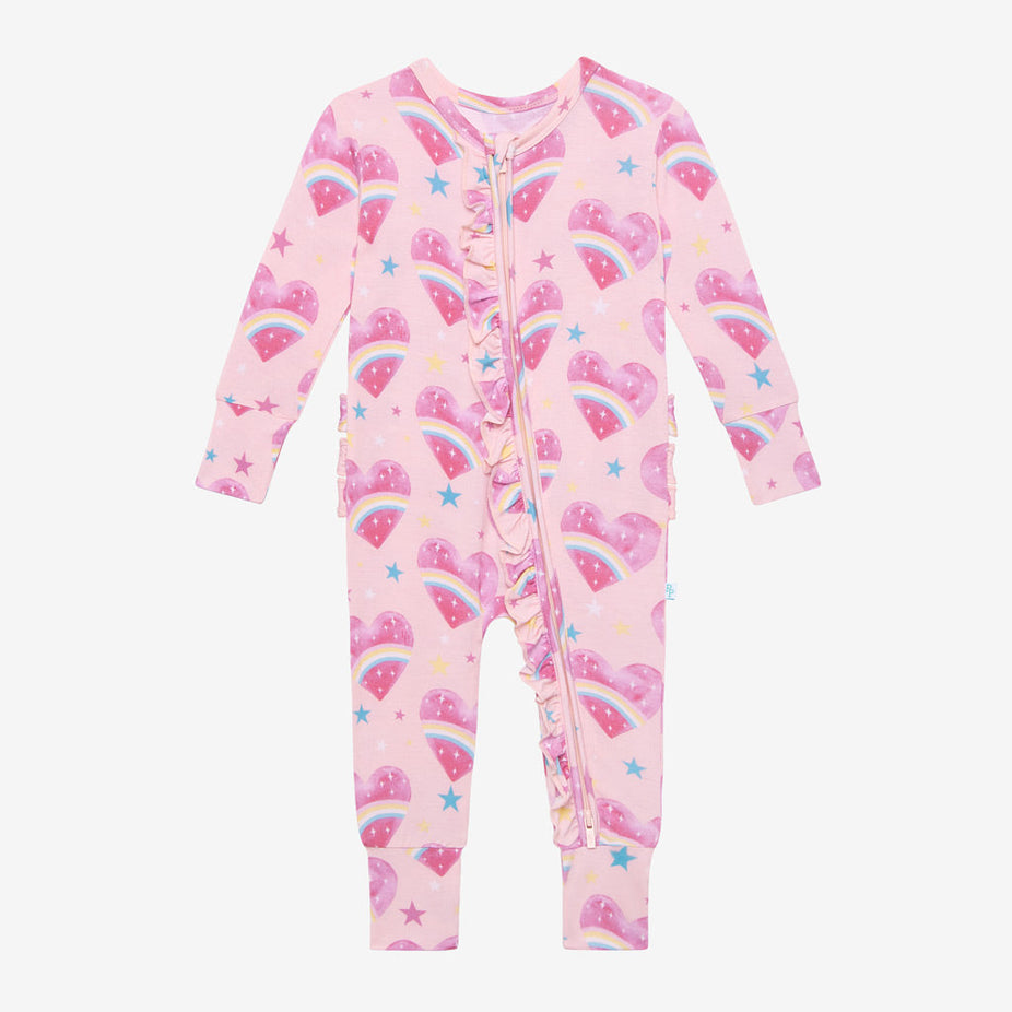 Rainbow Hearts Footless Ruffled Zippered One Piece