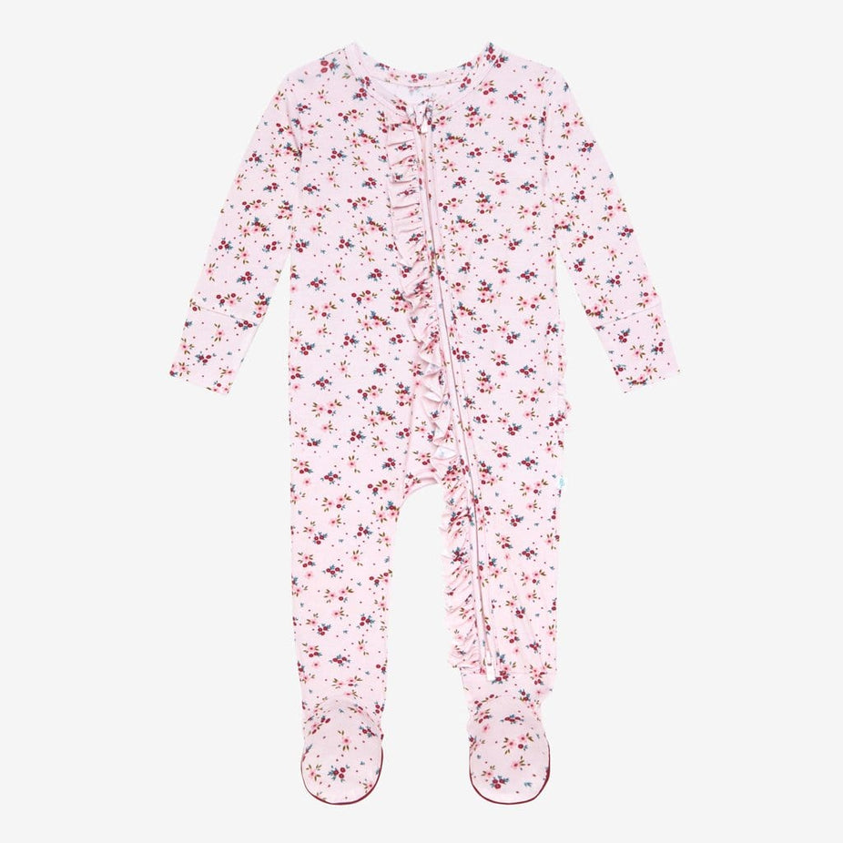 Agnes Footie Ruffled Zippered One Piece Headwrap Set