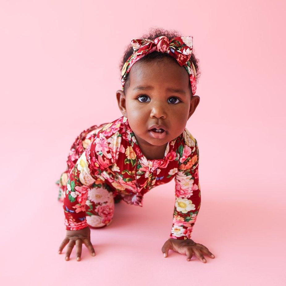 Ayla Footie Ruffled Zippered One Piece Headwrap Set