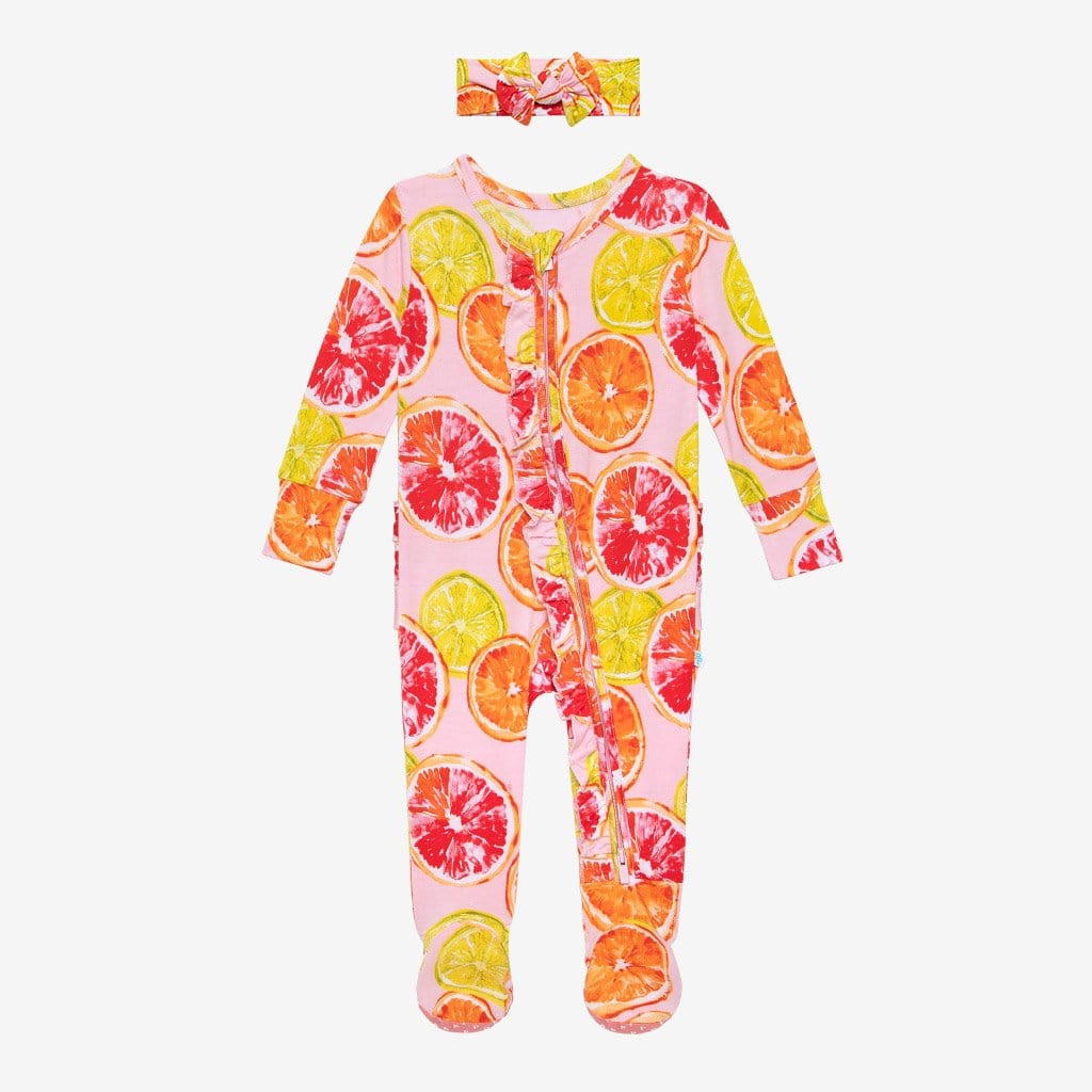 Citrine Footie Ruffled Zippered One Piece Headwrap Set