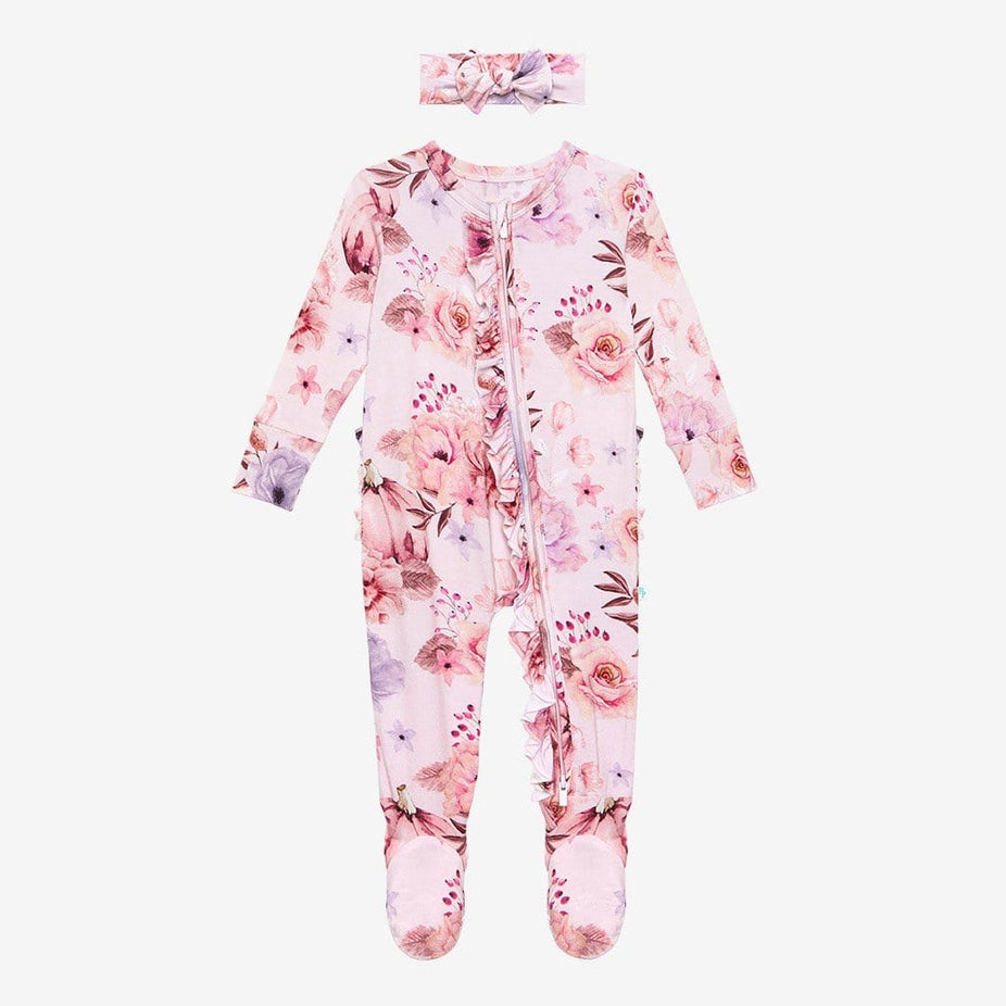 Danielle Footie Ruffled Zippered One Piece Headwrap Set