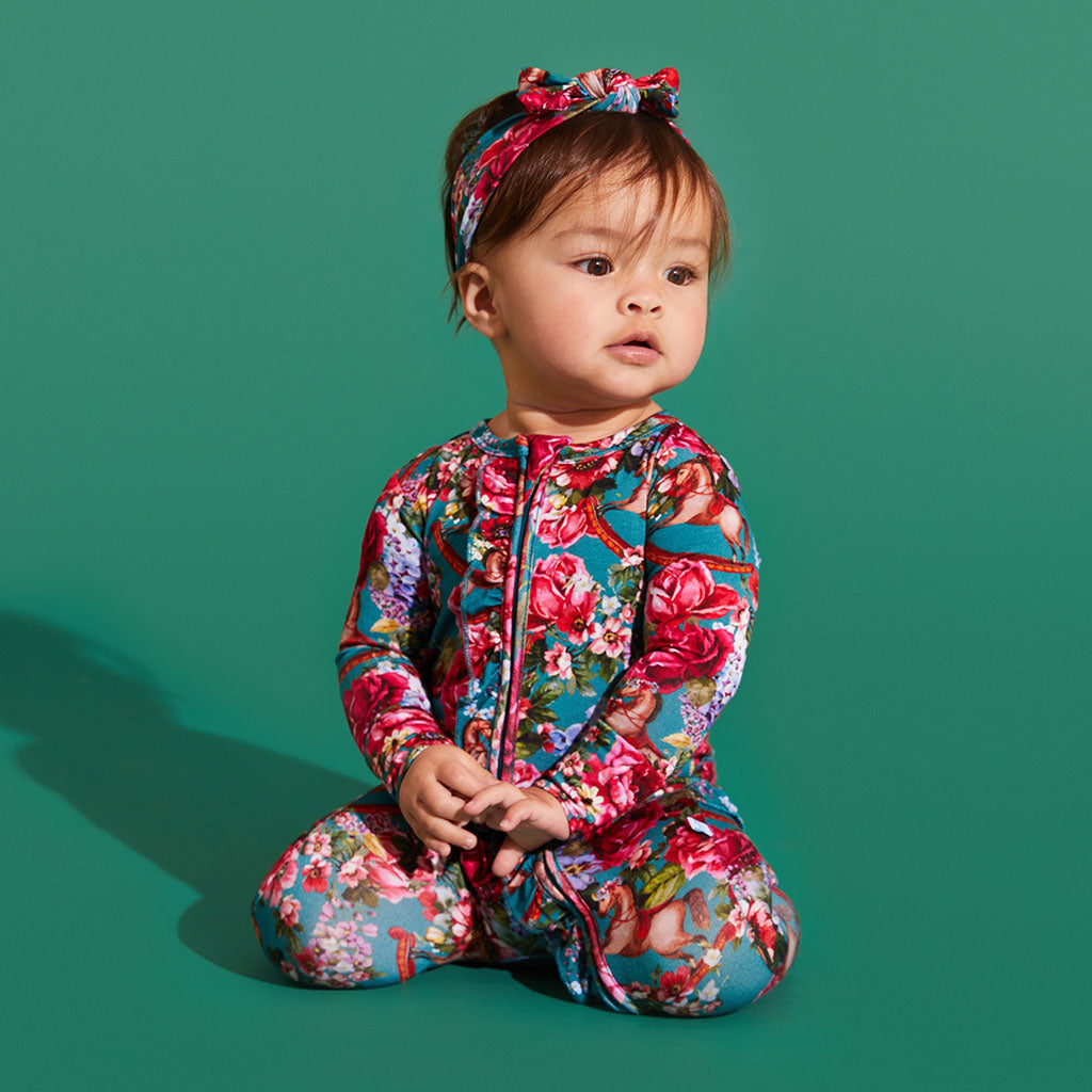FAO Schwarz® Floral Footie Ruffled Zippered One Piece Headwrap Set