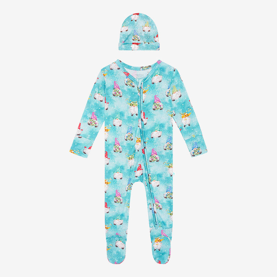 Gnomey Footie Zippered One Piece Beanie Set