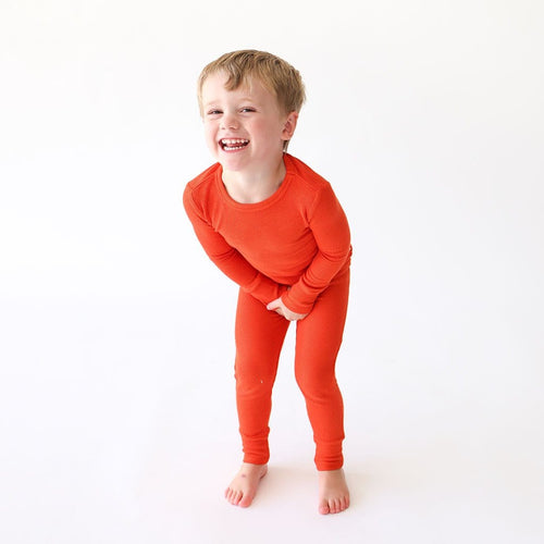 Persimmon Waffle Classic Pajama Set