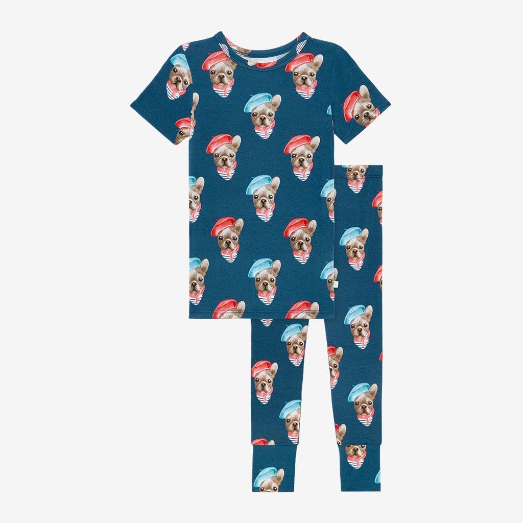 Blue Dog Print Frenchie Short Sleeve Pajamas