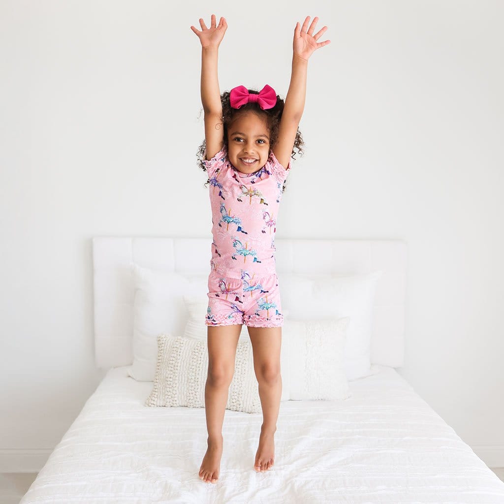 Toddler wearing Claudine Ruffled Short Sleeve Ruffled Short Pajamas