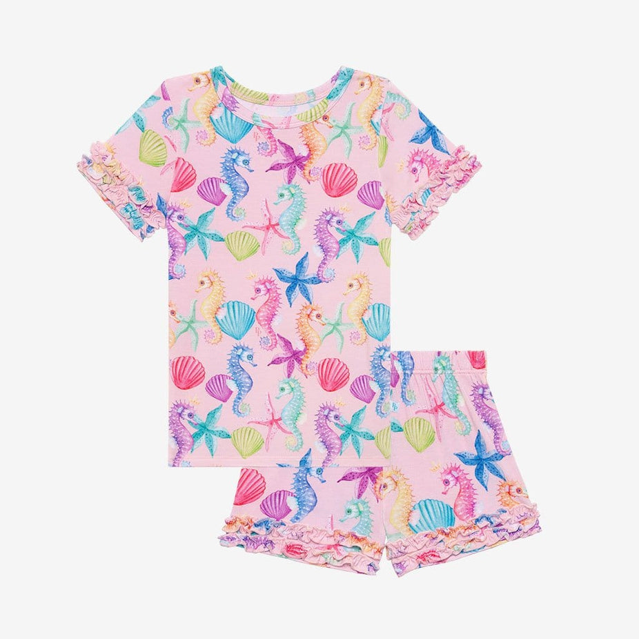 Coral Ruffled Short Sleeve Ruffled Short Pajamas