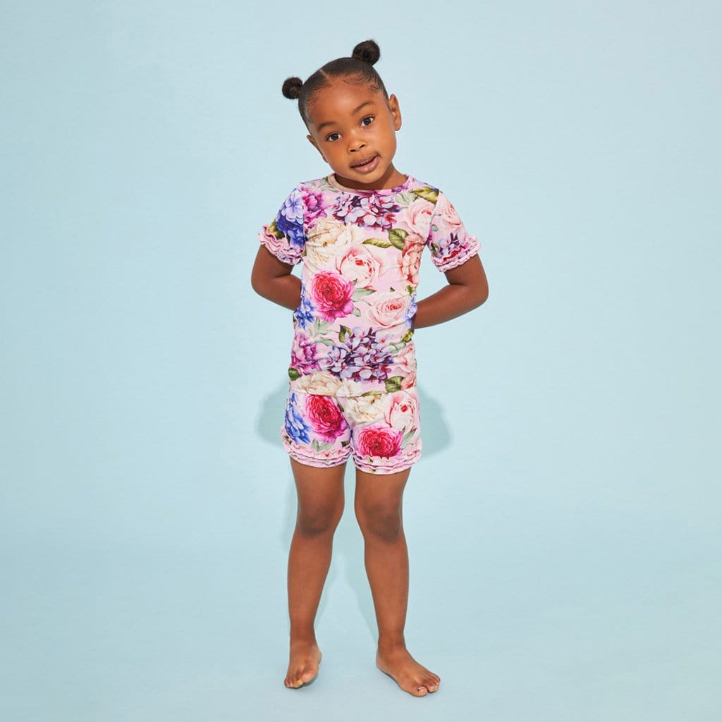 Toddler wearing Georgette Ruffled Short Sleeve Ruffled Short Pajamas