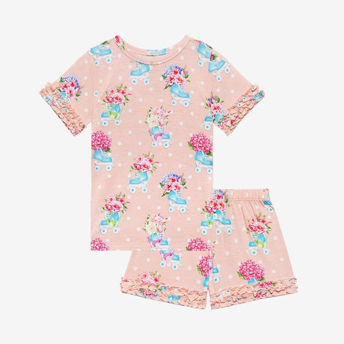 Jenny Ruffled Short Sleeve Ruffled Short Pajamas in floral print