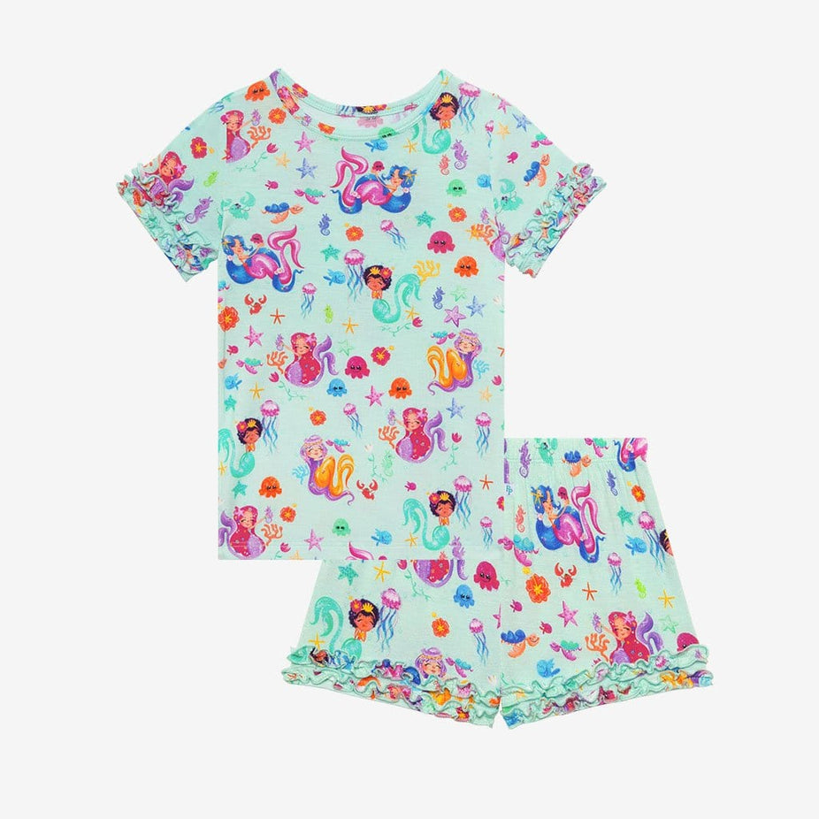 Kai Ruffled Short Sleeve Ruffled Short Pajamas in mermaid print