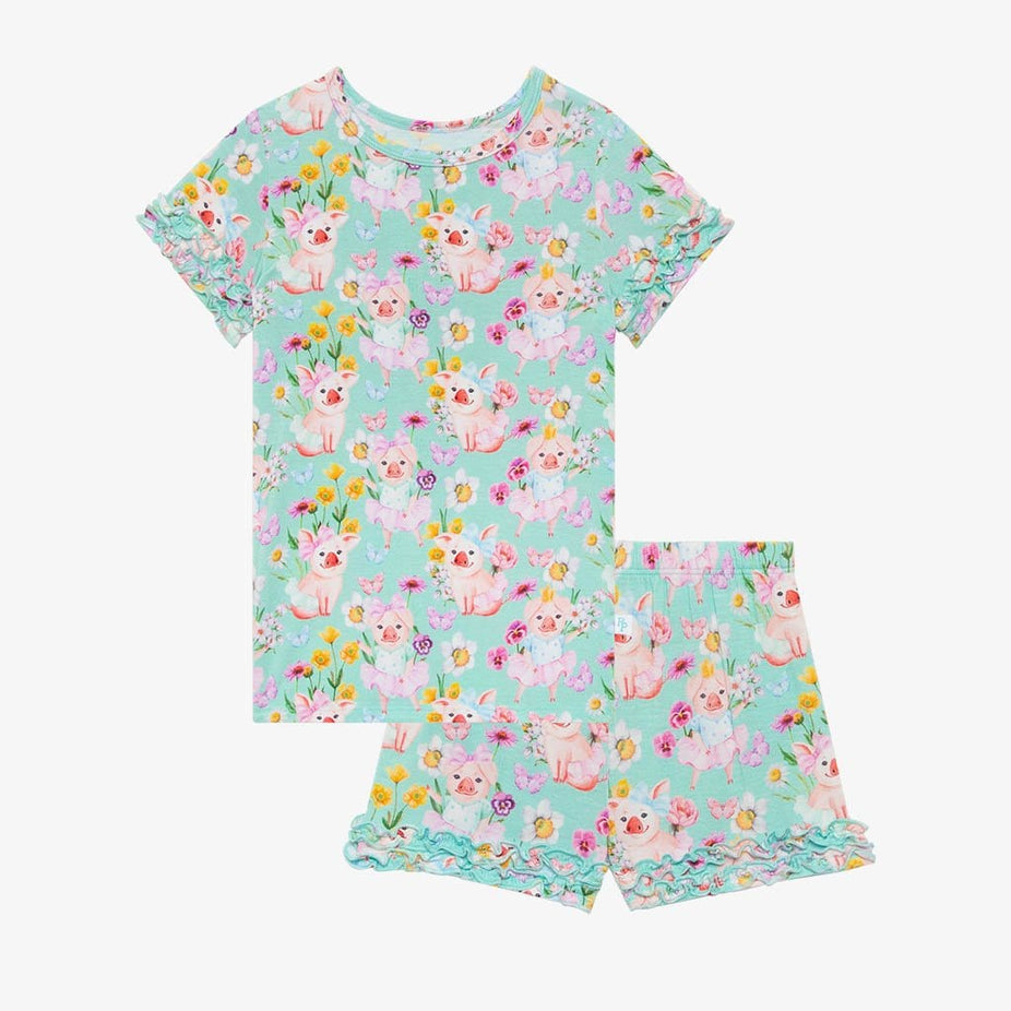 Missy Ruffled Short Sleeve Ruffled Short Pajamas with floral print