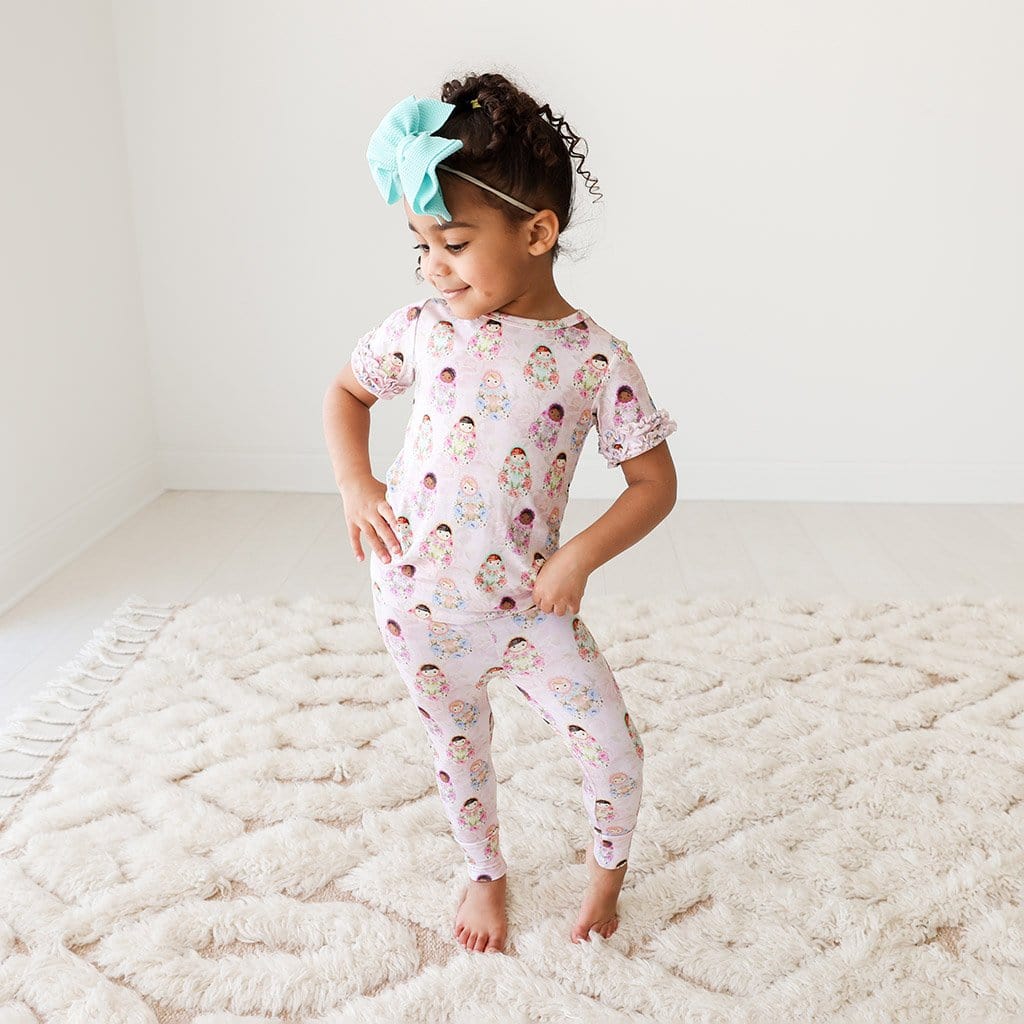 Baby wearing Matryoshka Ruffled Short Sleeve Pajamas
