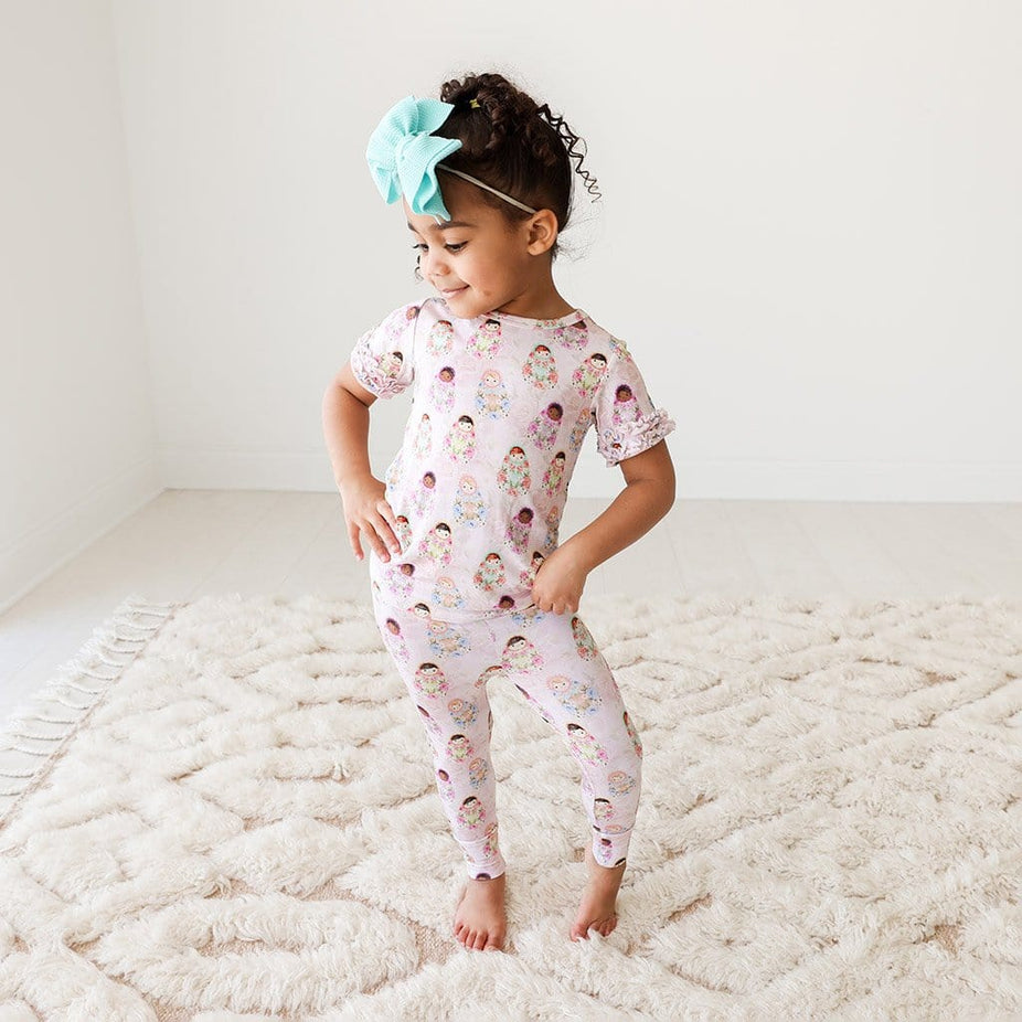 Baby wearing Matryoshka Ruffled Short Sleeve Pajamas