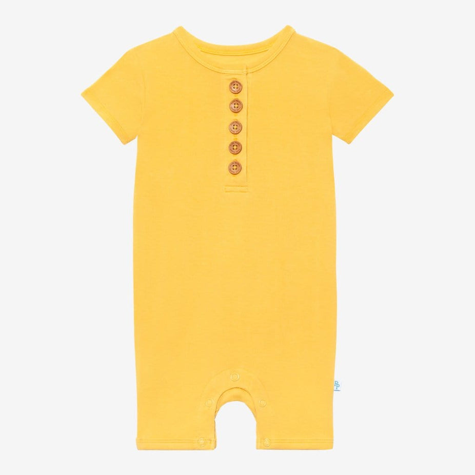 Banana Cream Short Sleeve Henley Short Romper