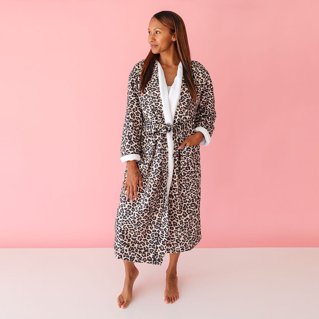 Lana Leopard Tan Adult Long Sleeve Plush Robe