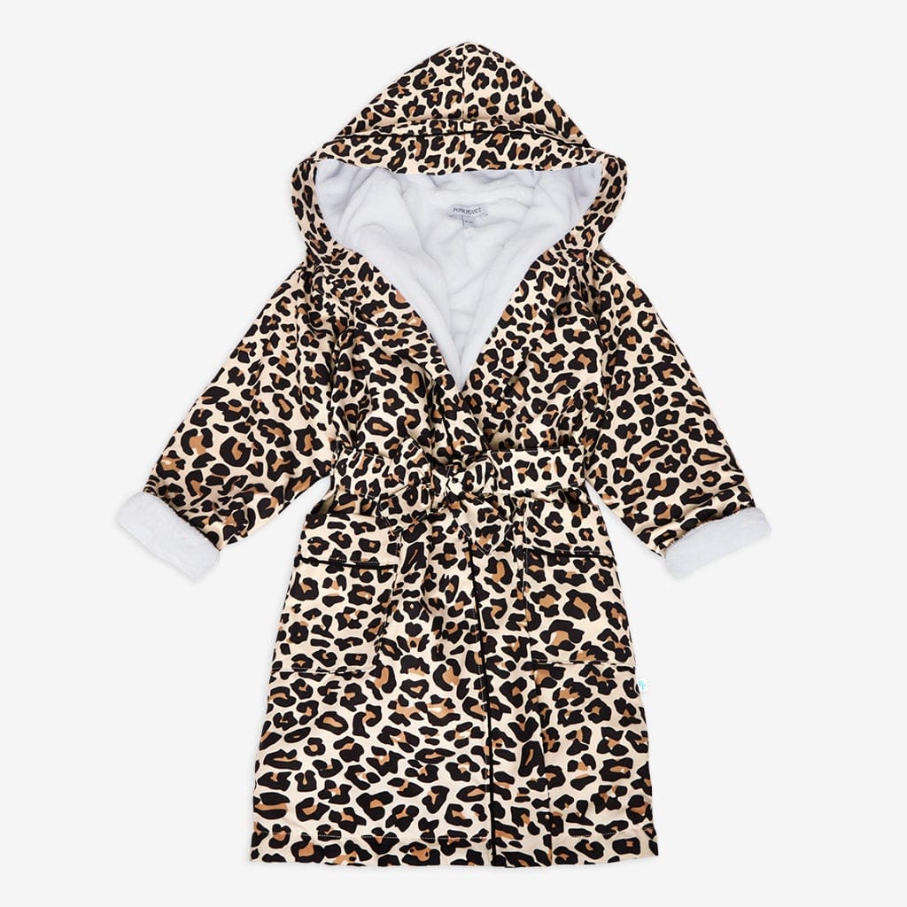 Lana Leopard Tan Kids' Long Sleeve Plush Robe