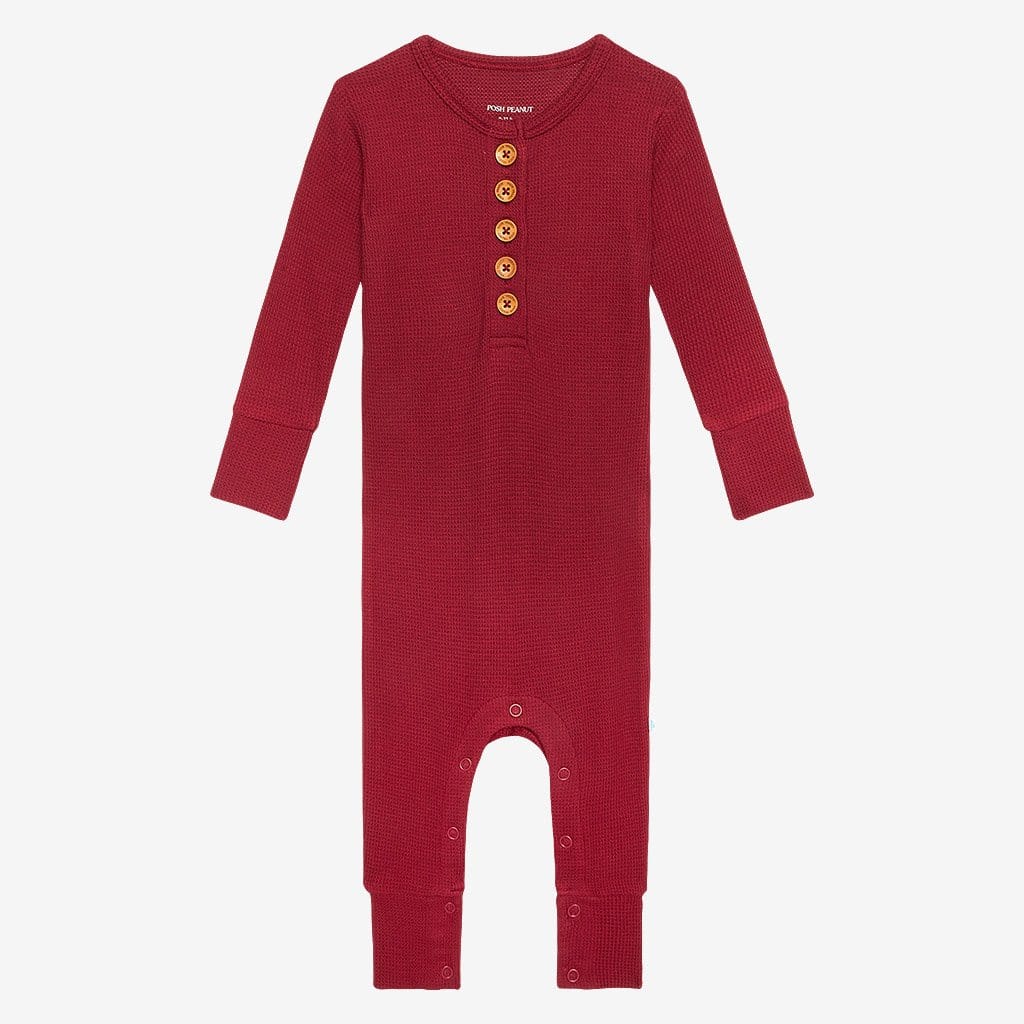 Bordeaux Waffle Long Sleeve Henley Romper