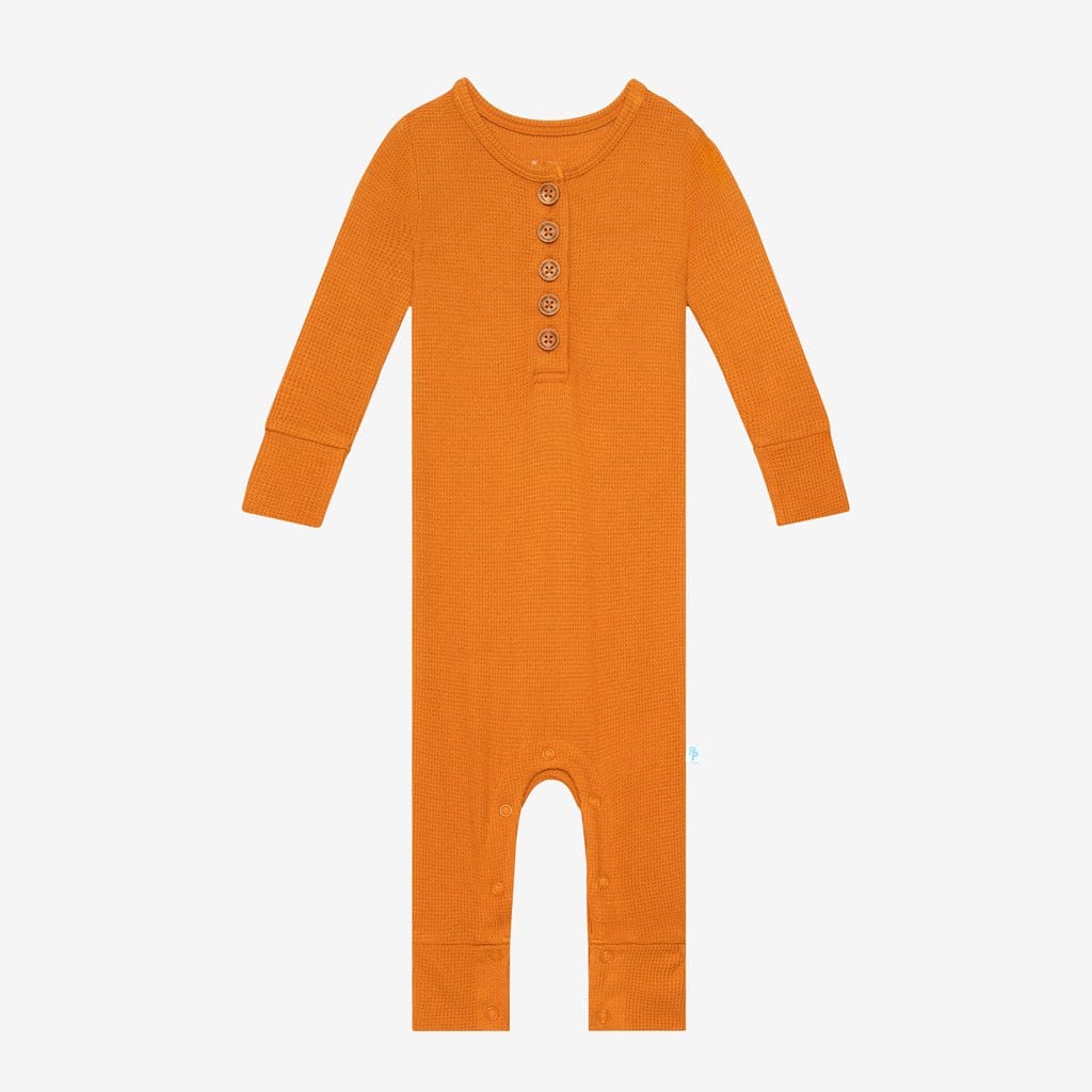 Pumpkin Spice Waffle Long Sleeve Henley Romper