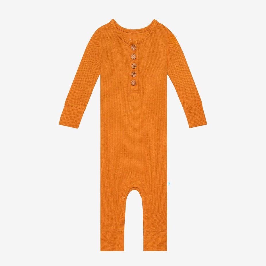 Pumpkin Spice Waffle Long Sleeve Henley Romper