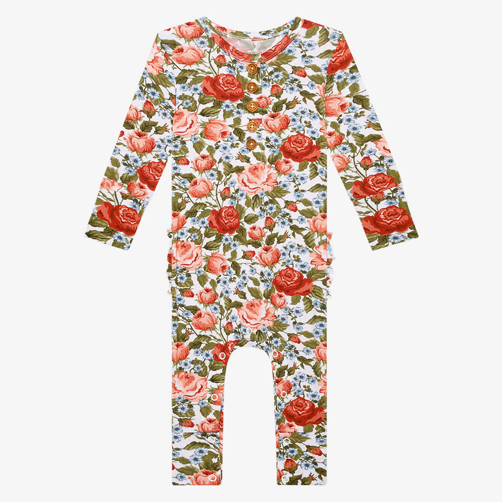 Alma Long Sleeve Ruffled Henley Romper