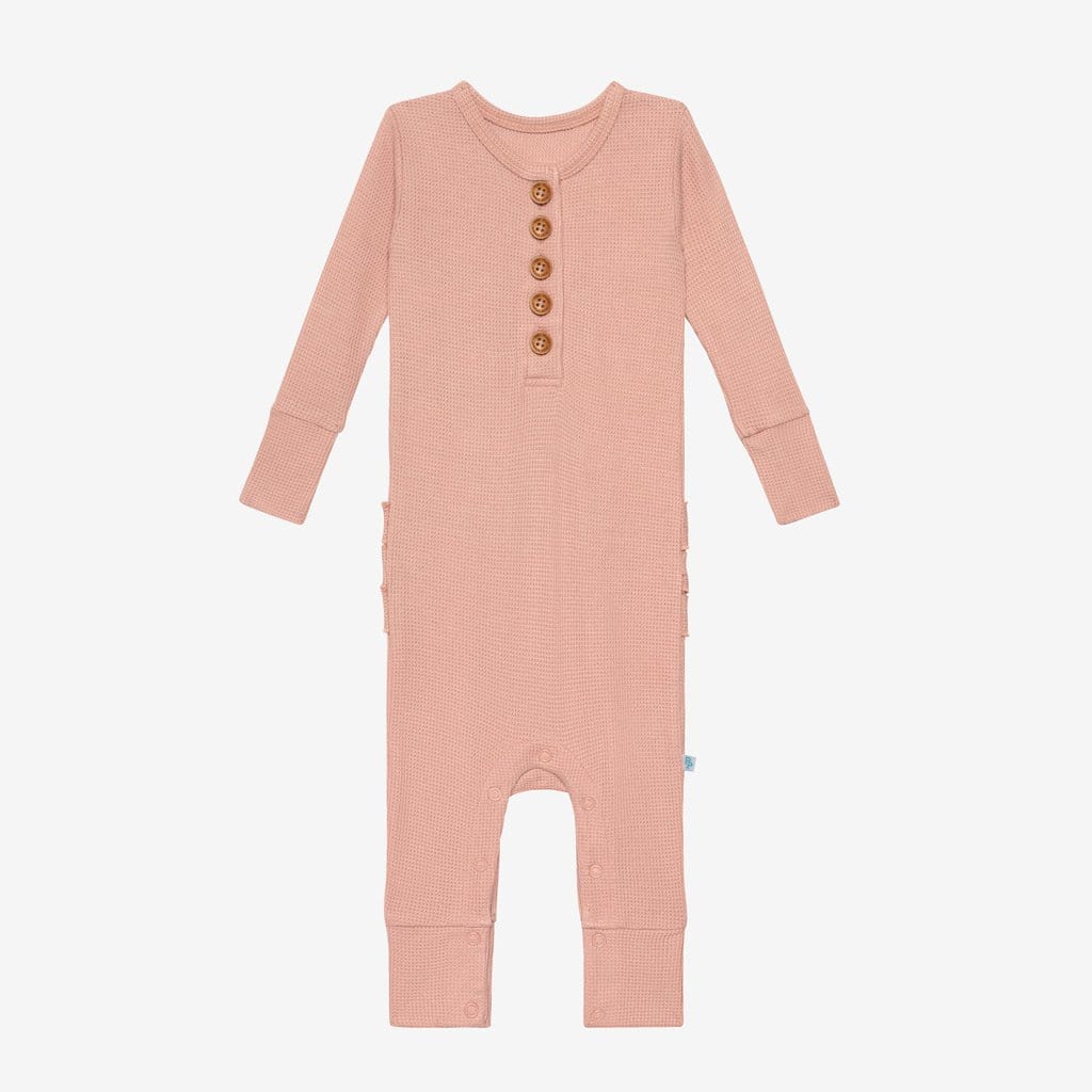 Desert Rose Waffle Long Sleeve Henley Ruffled Romper