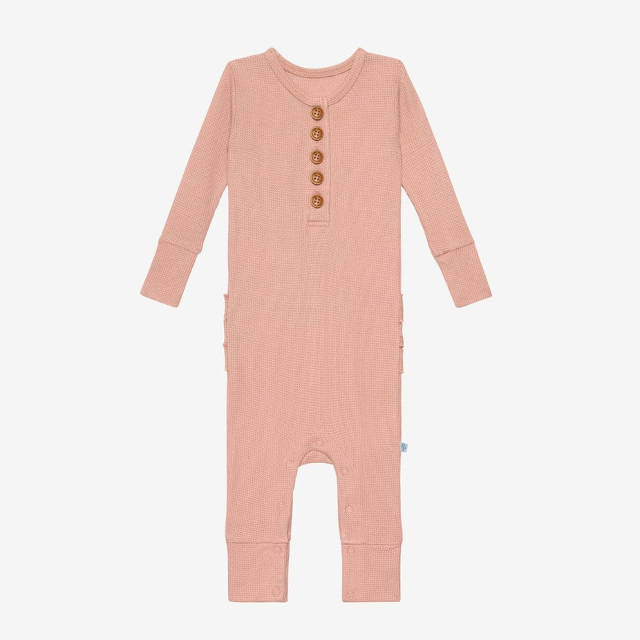 Desert Rose Waffle Long Sleeve Henley Ruffled Romper