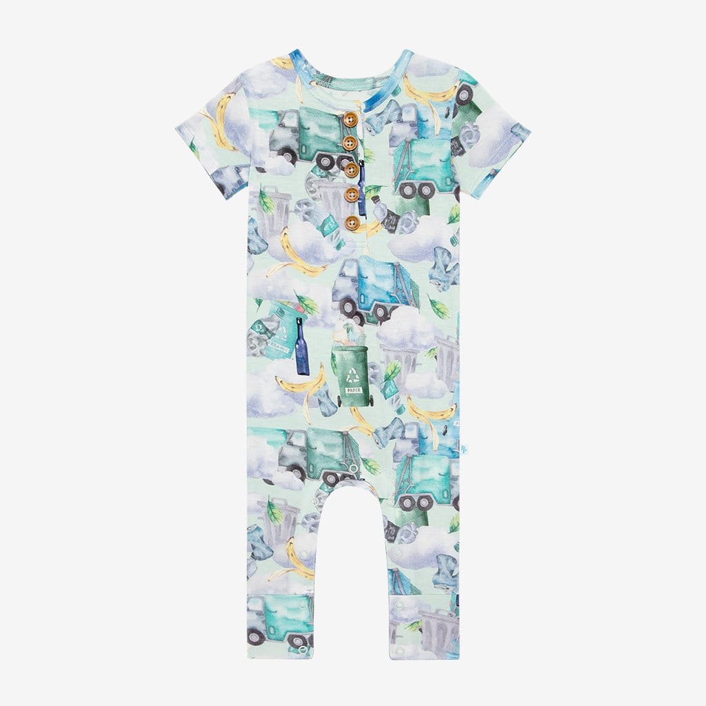 Garbage Trucks Short Sleeve Henley Romper