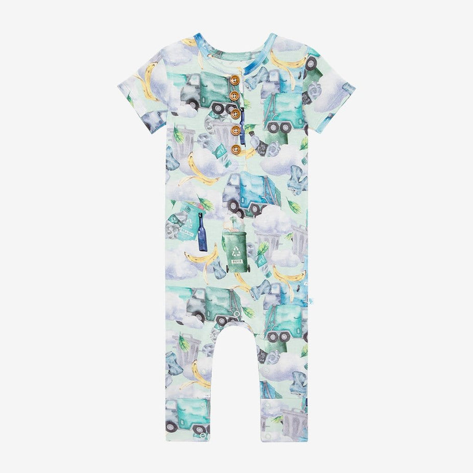 Garbage Trucks Short Sleeve Henley Romper