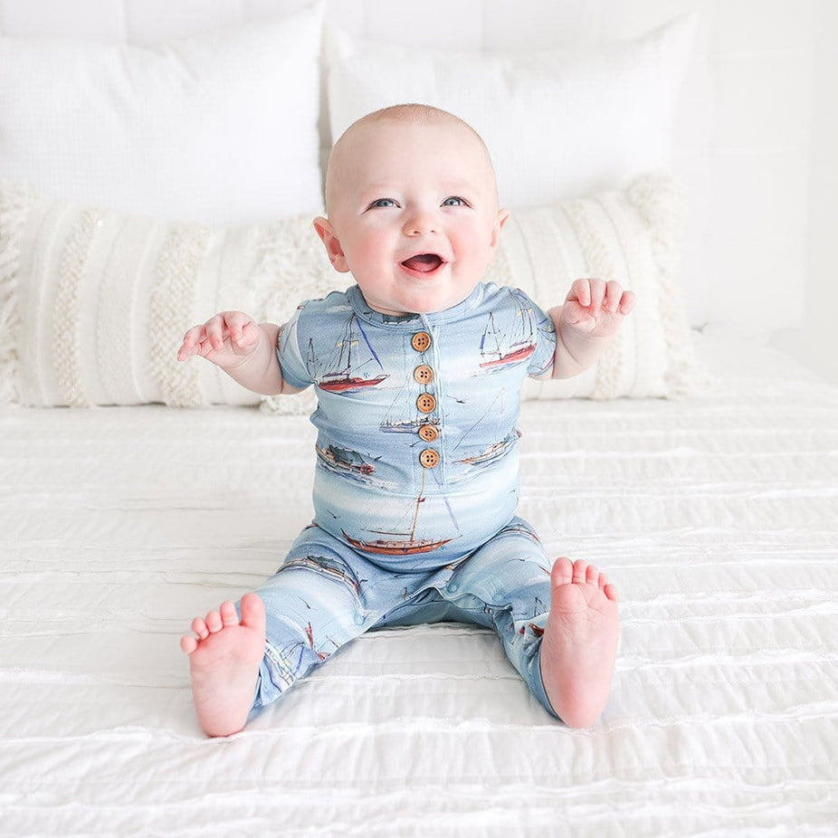 Baby on Skip Short Sleeve Henley Romper