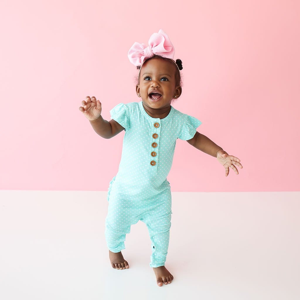 Baby on Lyla Ruffled Cap Sleeve Henley Romper