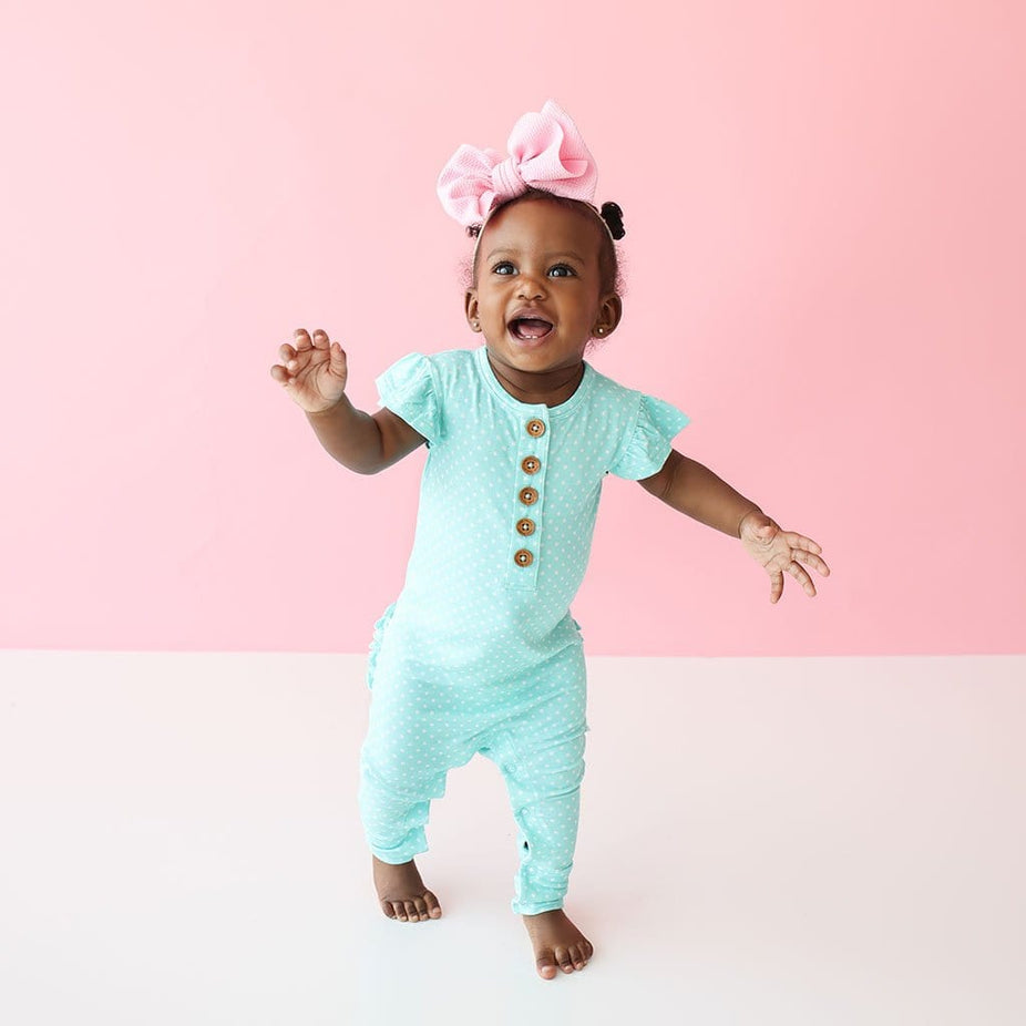 Baby on Lyla Ruffled Cap Sleeve Henley Romper