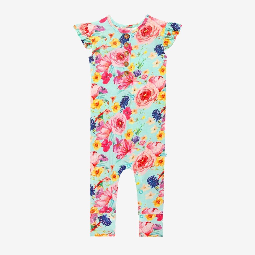 Olivia Mae Ruffled Cap Sleeve Henley Romper