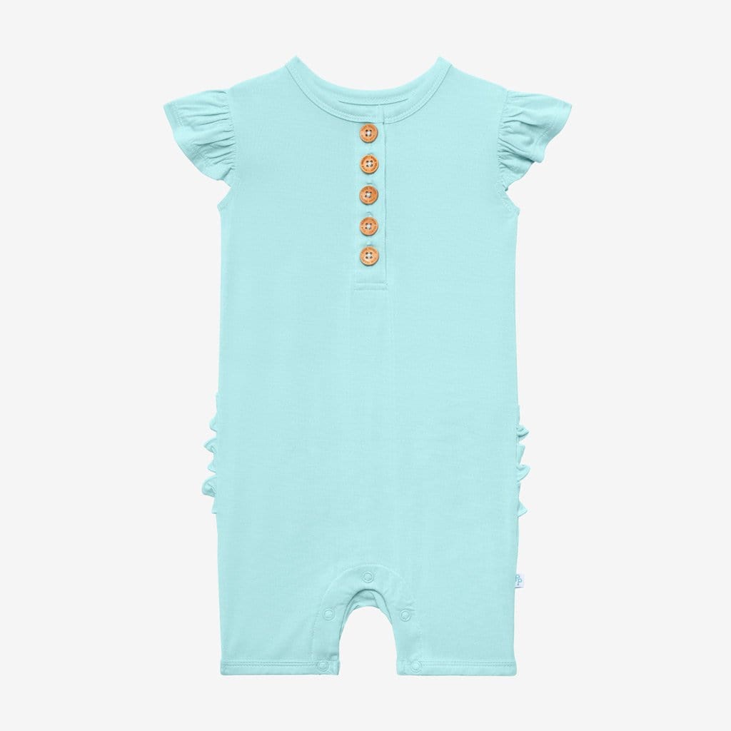 Robins Egg Ruffled Cap Sleeve Henley Short Romper