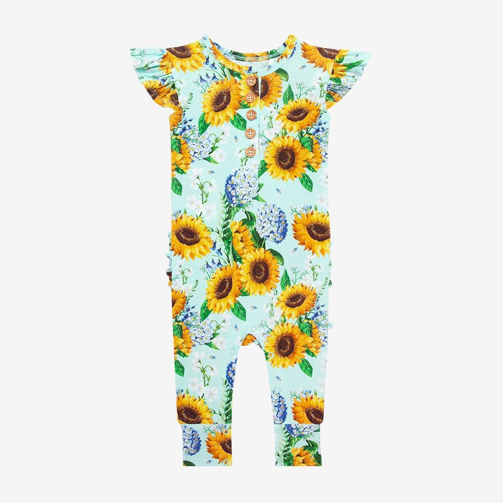 Sunny Ruffled Cap Sleeve Henley Romper