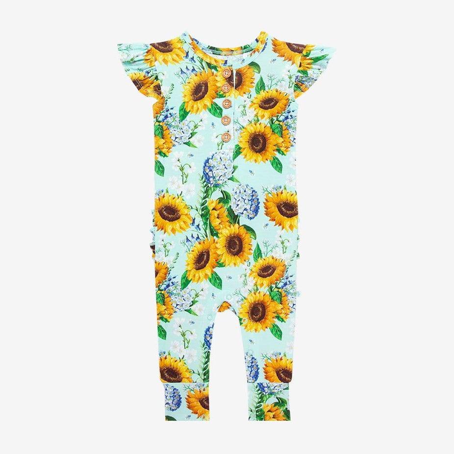 Sunny Ruffled Cap Sleeve Henley Romper