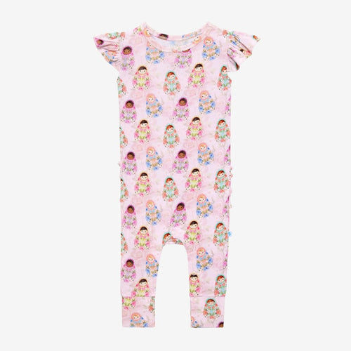 Matryoshka Pink Ruffled Cap Sleeve Romper