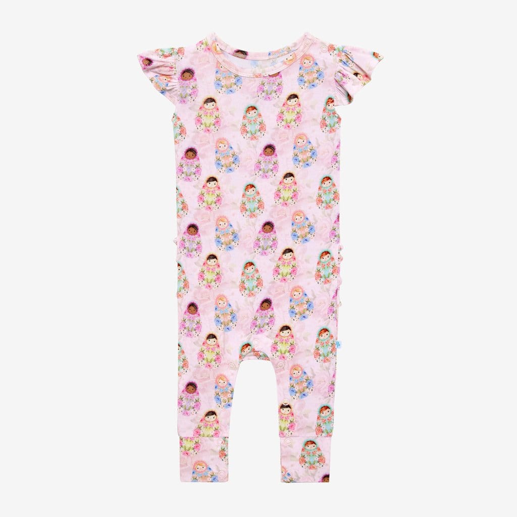 Matryoshka Pink Ruffled Cap Sleeve Romper