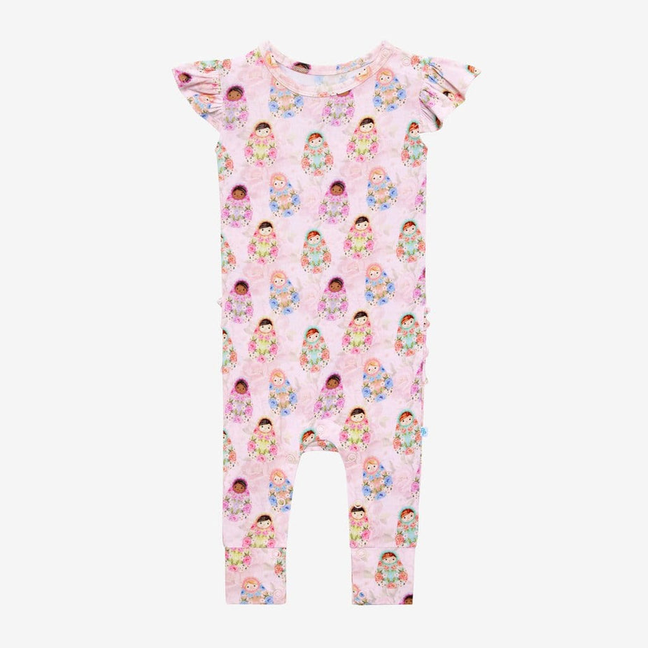 Matryoshka Pink Ruffled Cap Sleeve Romper
