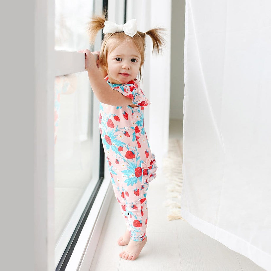 Strawberry Ruffled Cap Sleeve Romper