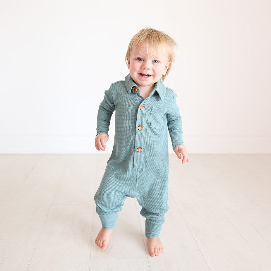 Arctic Waffle Long Sleeve Collared Henley Romper