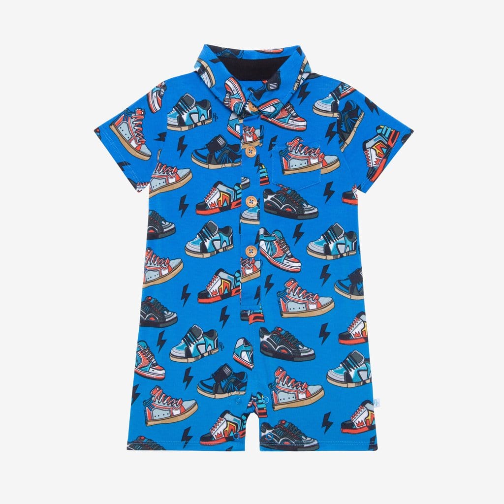 Bolt Short Sleeve Collared Henley Shortall in shoe prints