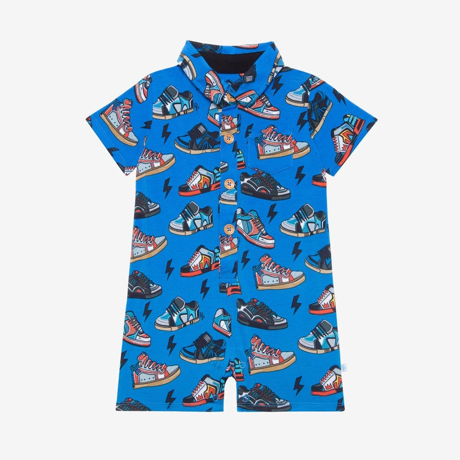 Bolt Short Sleeve Collared Henley Shortall in shoe prints