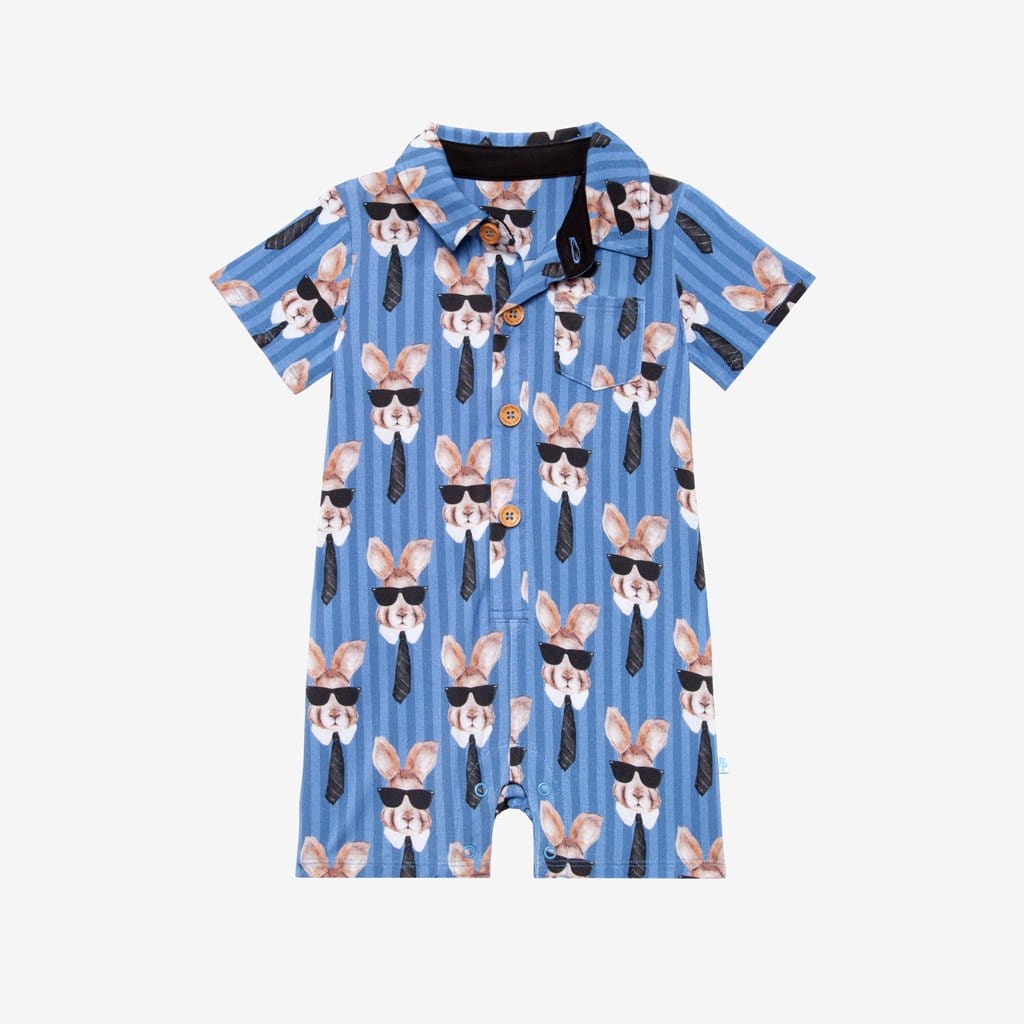 Blue Bruno Short Sleeve Collared Henley Shortall